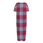 Blue Red And White USA Plaid Print Short Sleeve Long Nightdress