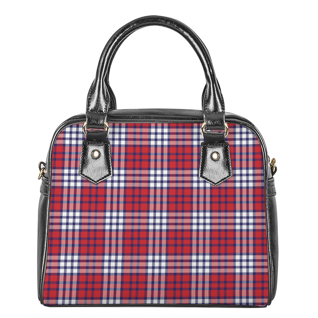Blue Red And White USA Plaid Print Shoulder Handbag