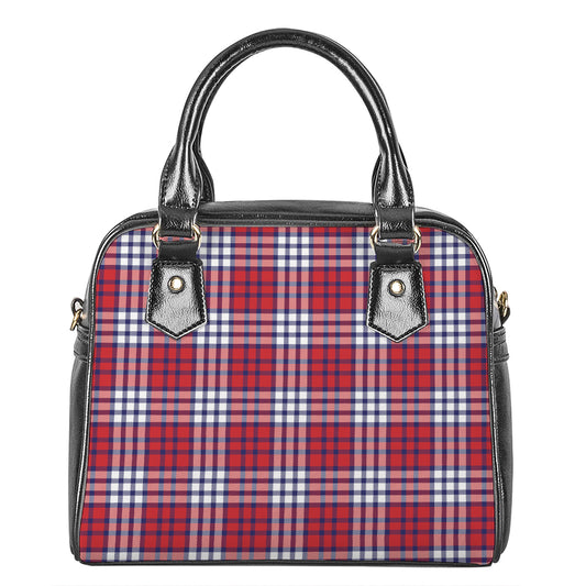 Blue Red And White USA Plaid Print Shoulder Handbag