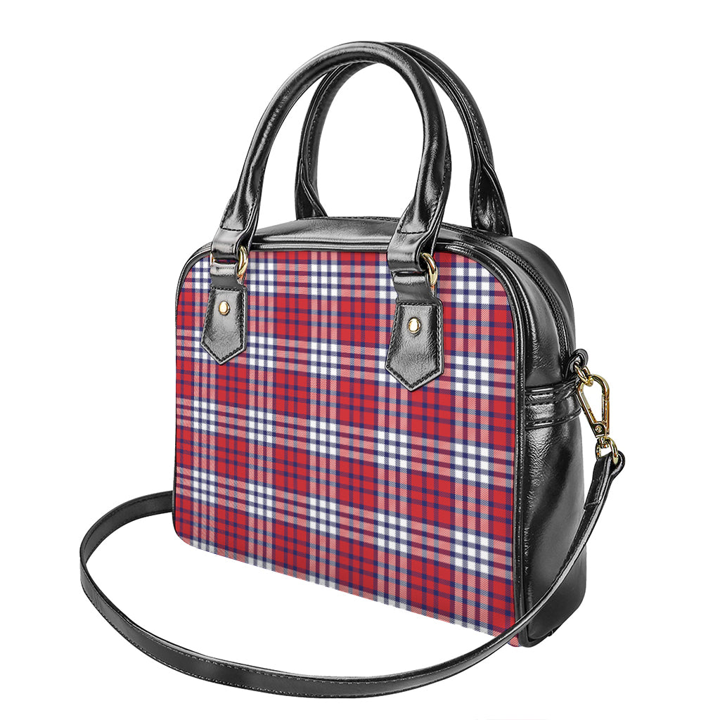 Blue Red And White USA Plaid Print Shoulder Handbag