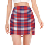 Blue Red And White USA Plaid Print Side Slit Mini Skirt