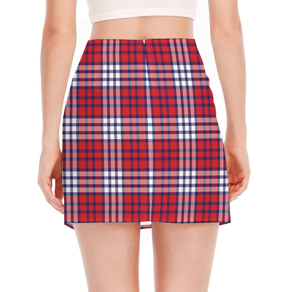 Blue Red And White USA Plaid Print Side Slit Mini Skirt