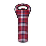 Blue Red And White USA Plaid Print Single Neoprene Wine Tote