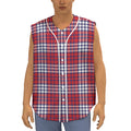 Blue Red And White USA Plaid Print Sleeveless Baseball Jersey