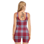 Blue Red And White USA Plaid Print Sleeveless One Piece Swimsuit