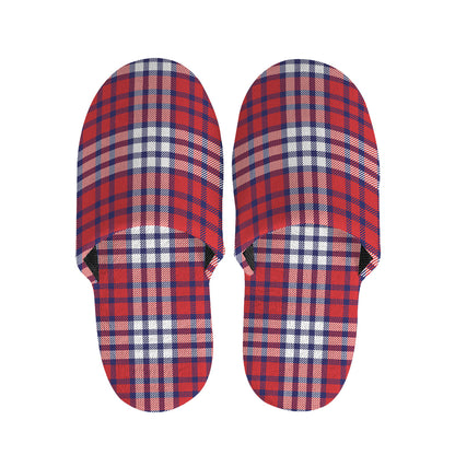 Blue Red And White USA Plaid Print Slippers