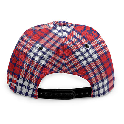 Blue Red And White USA Plaid Print Snapback Cap