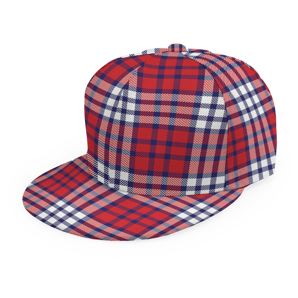 Blue Red And White USA Plaid Print Snapback Cap