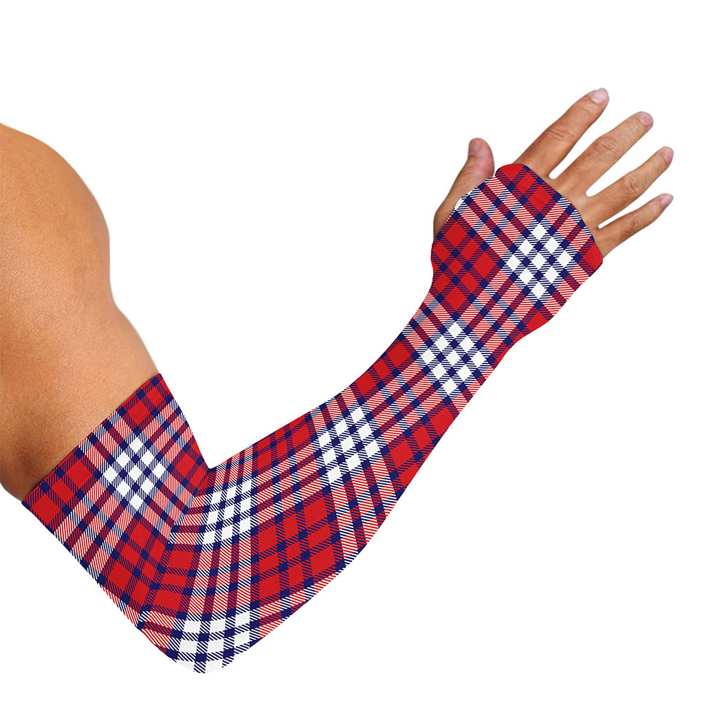 Blue Red And White USA Plaid Print Sun Protection Arm Sleeves