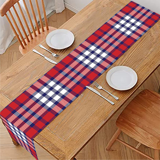 Blue Red And White USA Plaid Print Table Runner