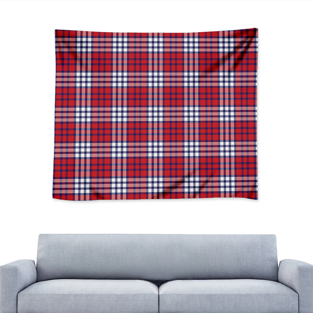 Blue Red And White USA Plaid Print Tapestry