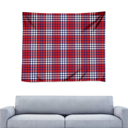 Blue Red And White USA Plaid Print Tapestry