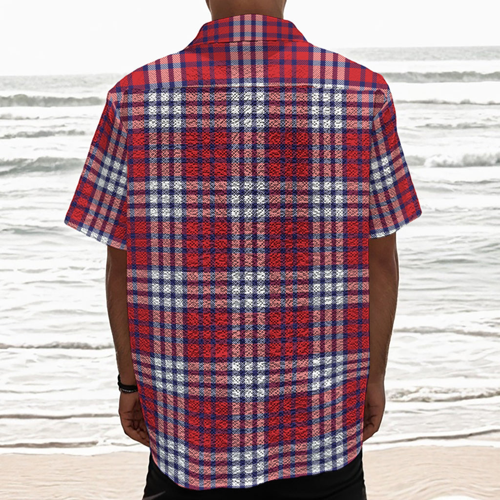 Blue Red And White USA Plaid Print Textured Short Sleeve Shirt