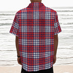 Blue Red And White USA Plaid Print Textured Short Sleeve Shirt