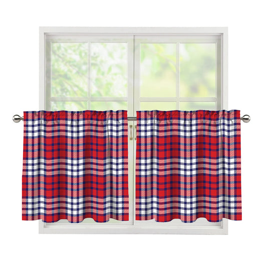 Blue Red And White USA Plaid Print Tier Curtains