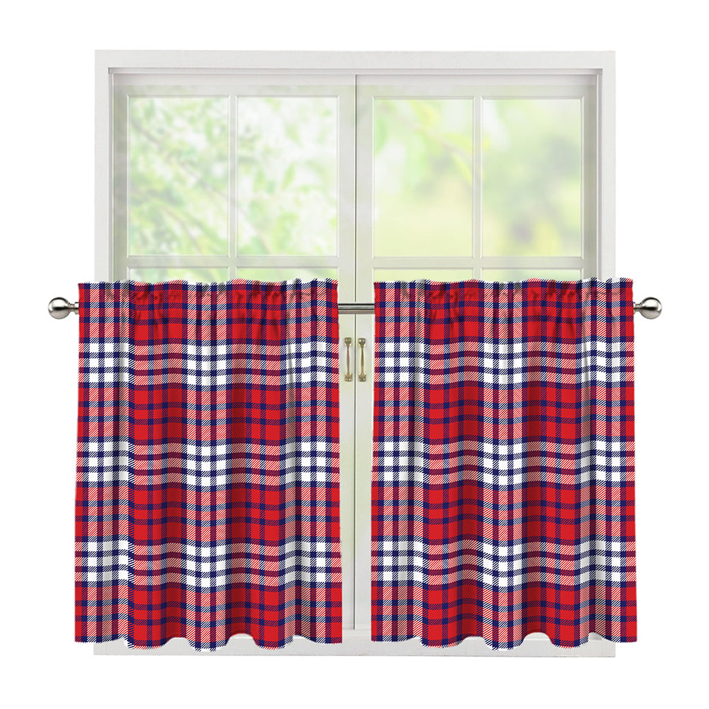 Blue Red And White USA Plaid Print Tier Curtains