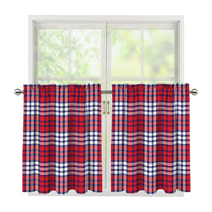 Blue Red And White USA Plaid Print Tier Curtains