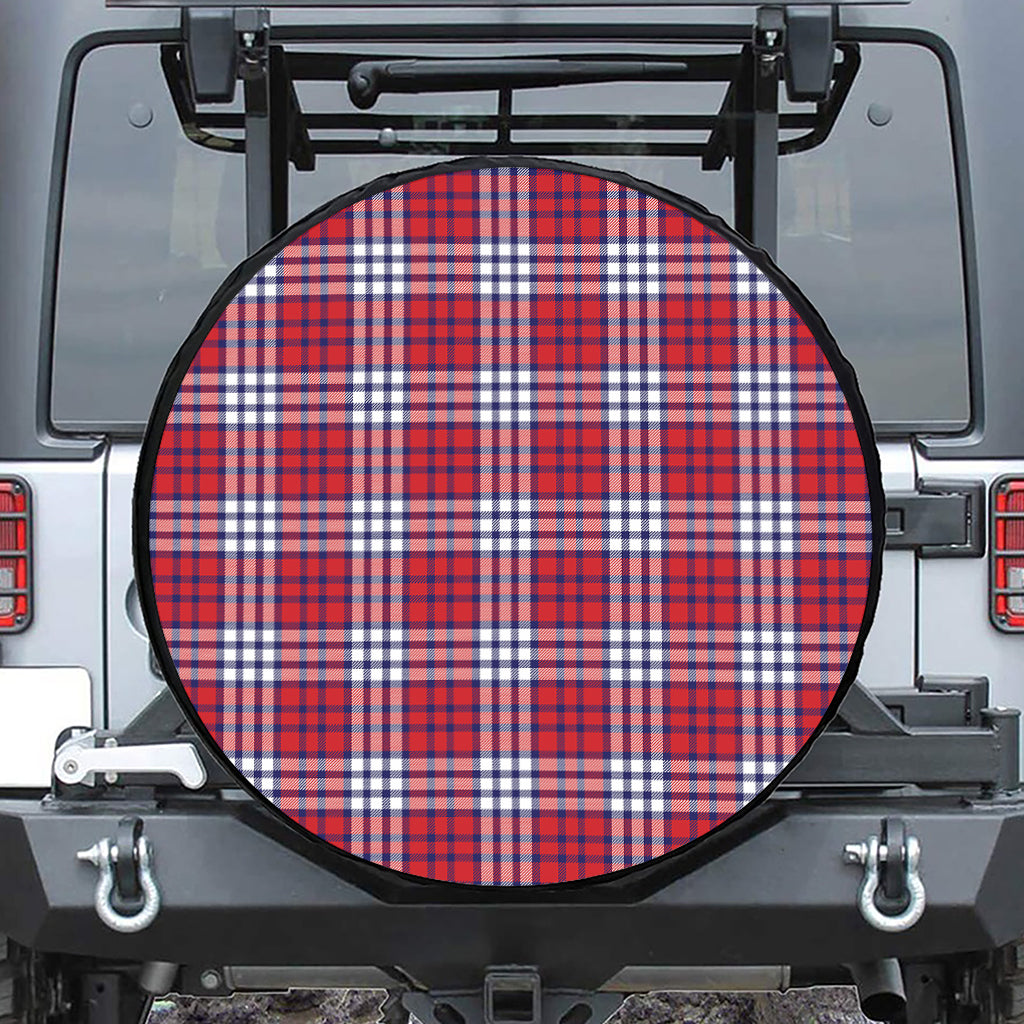 Blue Red And White USA Plaid Print Tire Cover