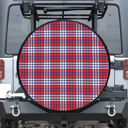 Blue Red And White USA Plaid Print Tire Cover