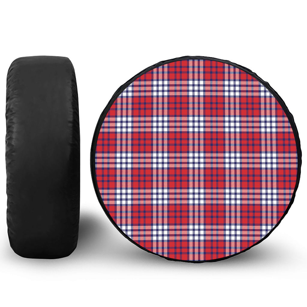 Blue Red And White USA Plaid Print Tire Cover