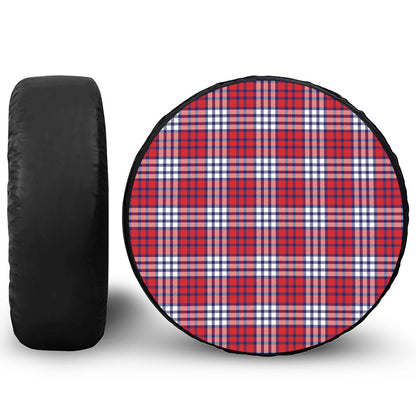 Blue Red And White USA Plaid Print Tire Cover