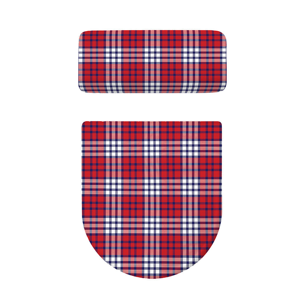 Blue Red And White USA Plaid Print Toilet Lid And Tank Cover Set