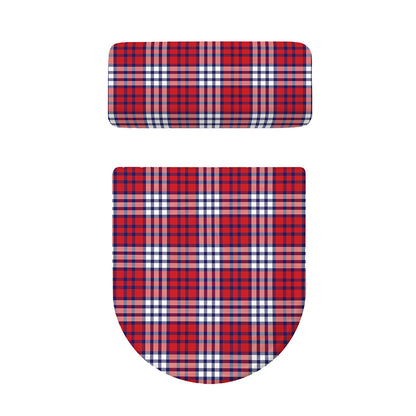 Blue Red And White USA Plaid Print Toilet Lid And Tank Cover Set