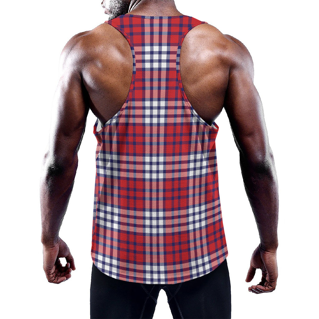 Blue Red And White USA Plaid Print Training Tank Top