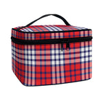 Blue Red And White USA Plaid Print Travel Makeup Bag