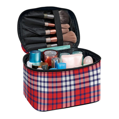 Blue Red And White USA Plaid Print Travel Makeup Bag