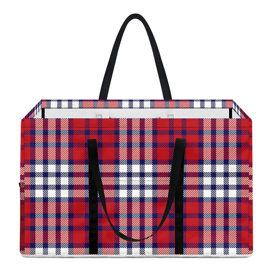 Blue Red And White USA Plaid Print Utility Tote Bag