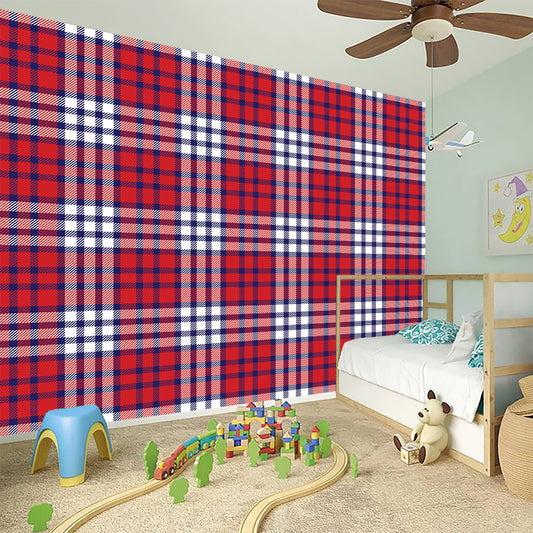 Blue Red And White USA Plaid Print Wall Sticker
