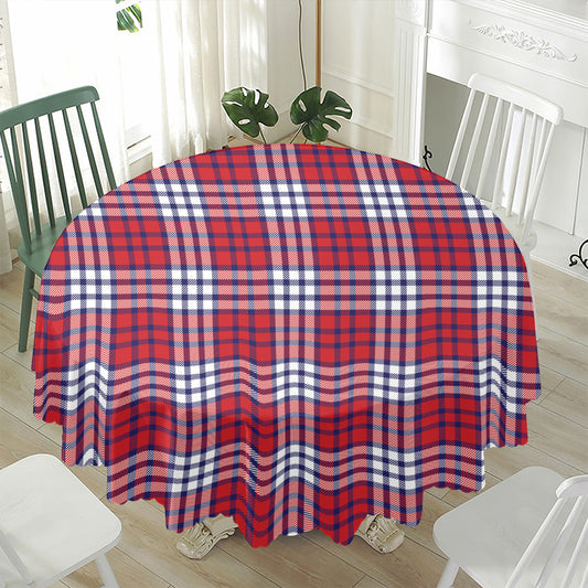 Blue Red And White USA Plaid Print Waterproof Round Tablecloth