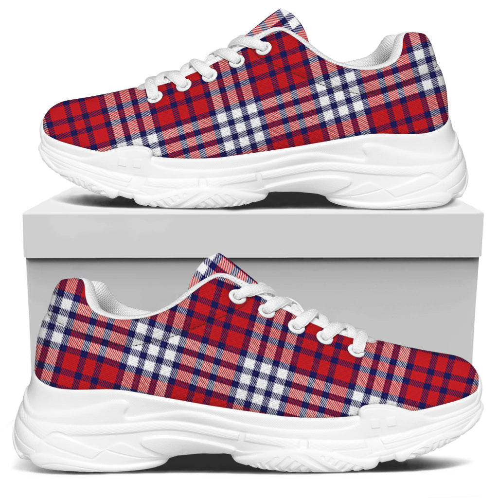 Blue Red And White USA Plaid Print White Chunky Shoes