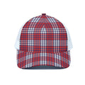 Blue Red And White USA Plaid Print White Mesh Trucker Hat