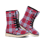 Blue Red And White USA Plaid Print Winter Boots