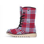 Blue Red And White USA Plaid Print Winter Boots