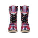 Blue Red And White USA Plaid Print Winter Boots