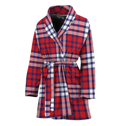 Blue Red And White USA Plaid Print Women's Bathrobe