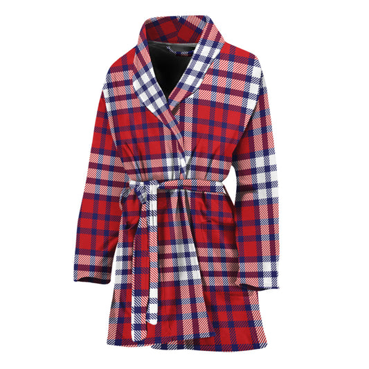 Blue Red And White USA Plaid Print Women's Bathrobe