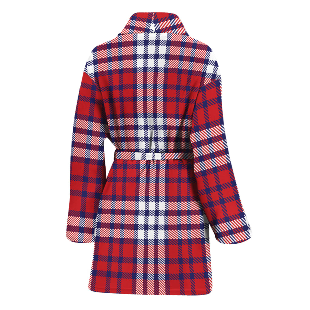 Blue Red And White USA Plaid Print Women's Bathrobe