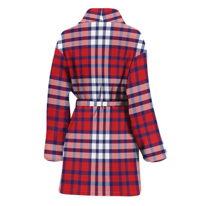 Blue Red And White USA Plaid Print Women's Bathrobe
