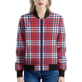 Blue Red And White USA Plaid Print Women's Bomber Jacket