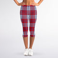 Blue Red And White USA Plaid Print Women's Capri Leggings
