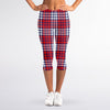 Blue Red And White USA Plaid Print Women's Capri Leggings