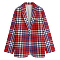 Blue Red And White USA Plaid Print Women's Cotton Blazer