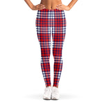 Blue Red And White USA Plaid Print Women's Leggings