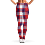 Blue Red And White USA Plaid Print Women's Leggings