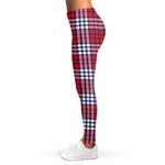 Blue Red And White USA Plaid Print Women's Leggings