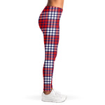 Blue Red And White USA Plaid Print Women's Leggings
